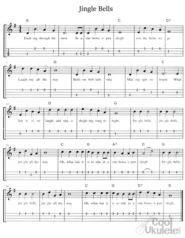 jingle bells ukulele chords and tabs