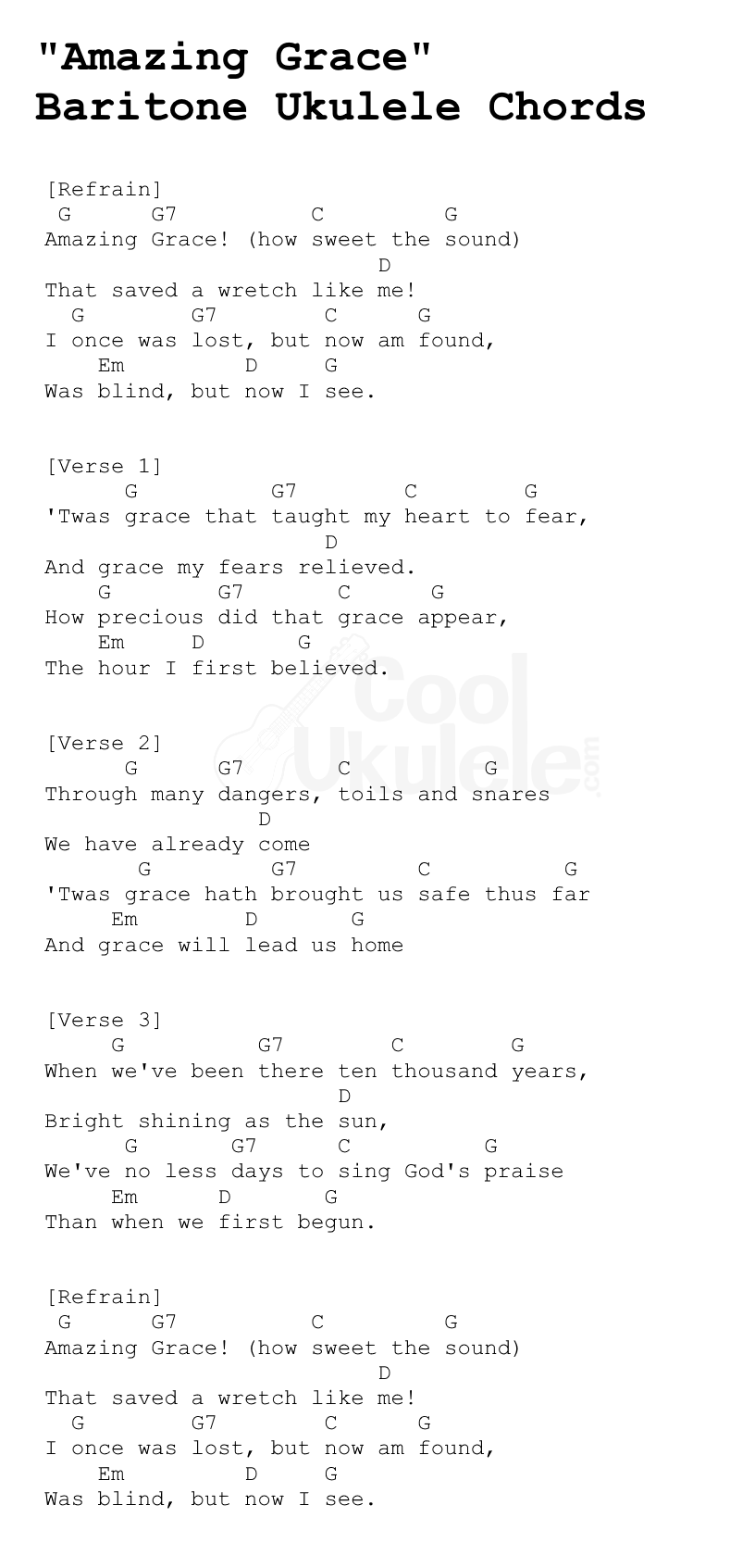 "Amazing Grace" Ukulele CHORDS & Tabs