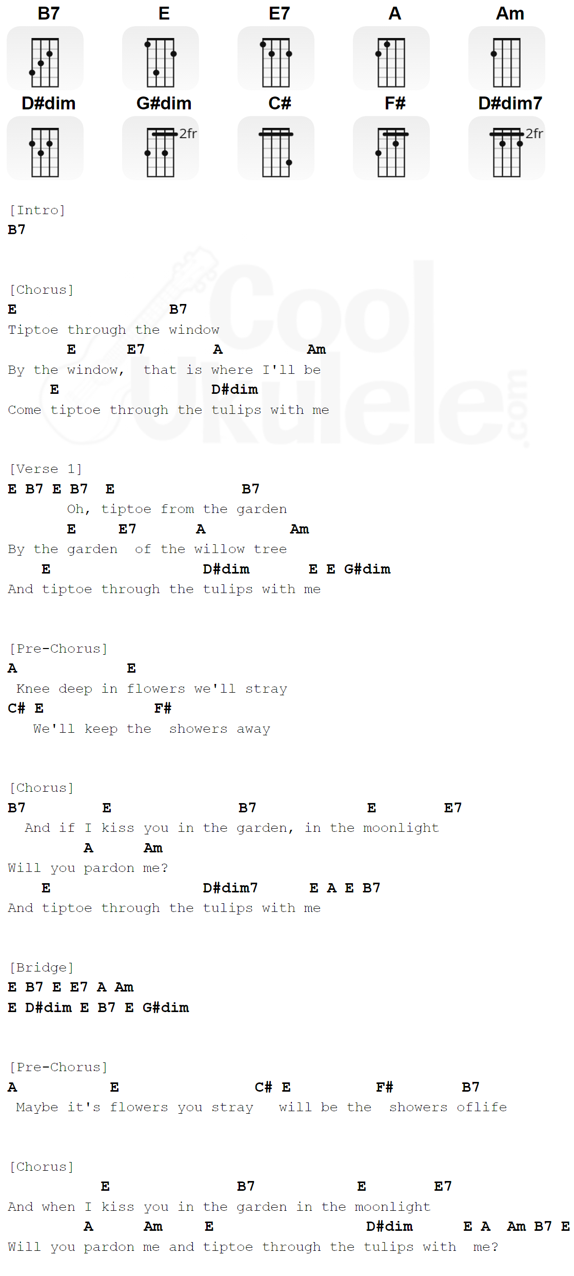 "Tiptoe Through the Tulips" Ukulele Chords TINY TIM